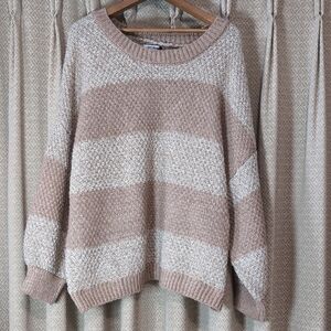 NWT Women's Size 2X Love Knits Oversized Brown White Gold Stripped Sweater